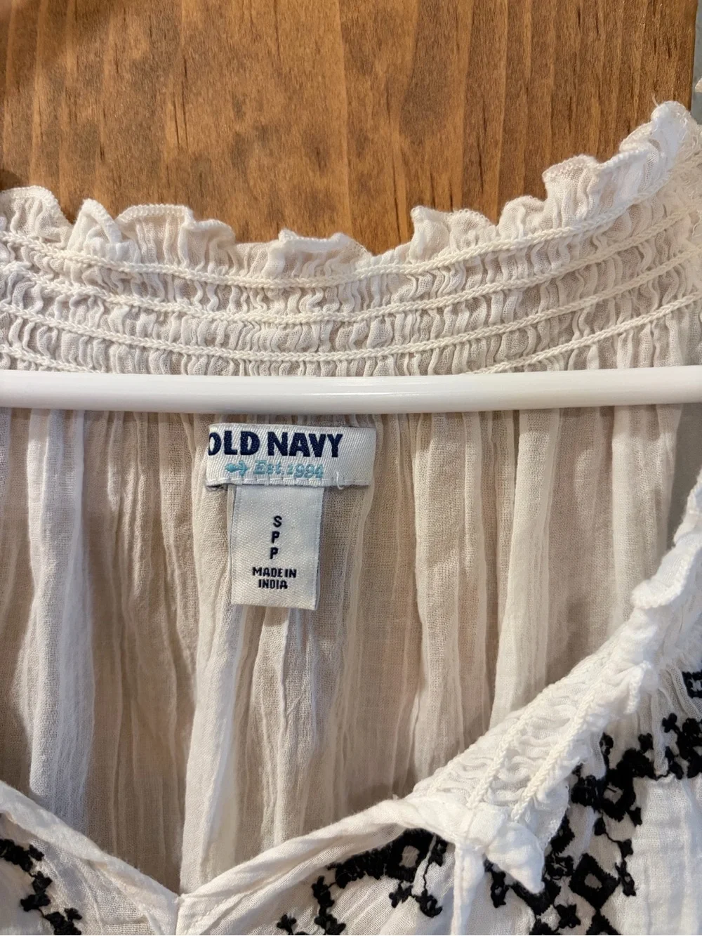 Old Navy White Blouse with Black Embroidery